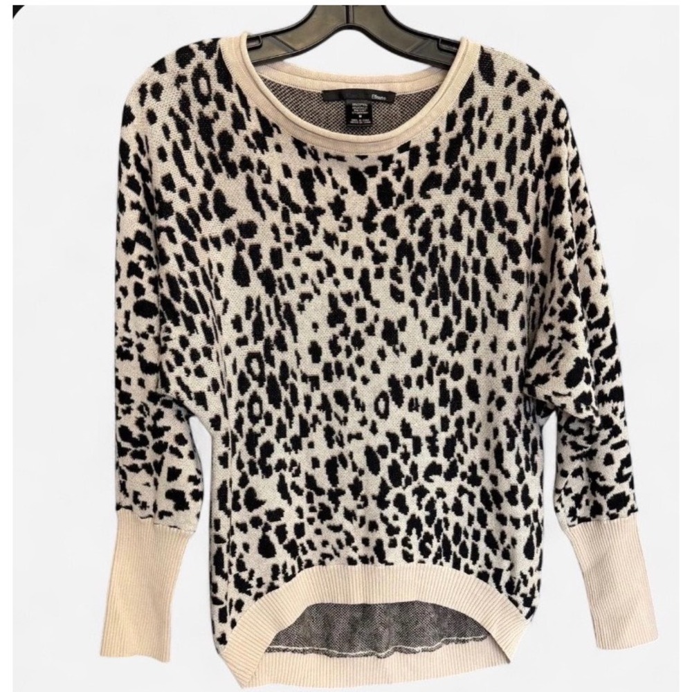 Ellison Leopard Print Dolman Sleeve High-Low Knit Sweater Tan Black Womens M